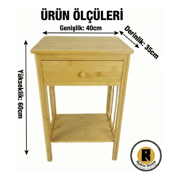 Robin Home Doğal Bambu Tek Çekmeceli Raflı Komodin Yan Sehpa - Görsel 7