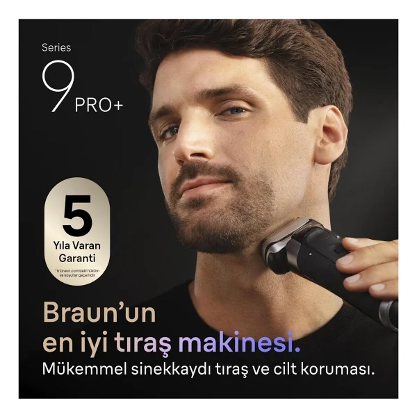 Braun Profesyonel Sakal Kesimi Için Geliştirilmiş Altın Titanyum Kaplamalı Folyo Başlıklı Su Geçirmez Islak Kuru Kullanıma Uygun 3 Parça Premium Tıraş Makinesi Series 9 Pro+ - Gümüş - Görsel 3