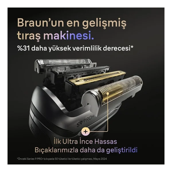 Braun Profesyonel Sakal Kesimi Için Geliştirilmiş Altın Titanyum Kaplamalı Folyo Başlıklı Su Geçirmez Islak Kuru Kullanıma Uygun 3 Parça Premium Tıraş Makinesi Series 9 Pro+ - Gümüş - Görsel 6