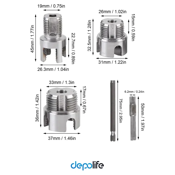 Depolife 3' Lü Set 1/2 3/4 1 Inç Iç Dış Plastik Boru Diş Açma Seti Pvc Pafta Klavuz 20mm 25mm 32mm Pprc - Görsel 2