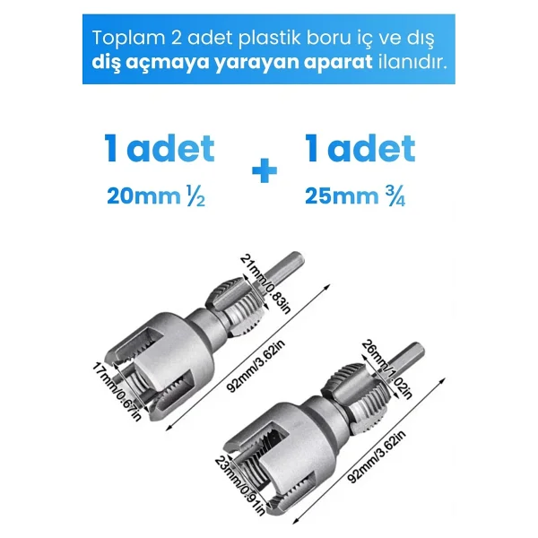 Depolife 2' Li Set İç Dış Plastik Boru Diş Açma Seti 1/2 Ve 3/4 İnç Pvc Boru Pafta Klavuz 20mm 25mm Pprc - Görsel 2
