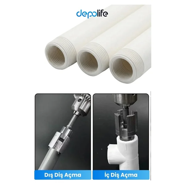 Depolife 2' Li Set İç Dış Plastik Boru Diş Açma Seti 1/2 Ve 3/4 İnç Pvc Boru Pafta Klavuz 20mm 25mm Pprc - Görsel 5