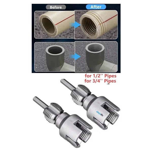 Depolife 2' Li Set İç Dış Plastik Boru Diş Açma Seti 1/2 Ve 3/4 İnç Pvc Boru Pafta Klavuz 20mm 25mm Pprc - Görsel 6