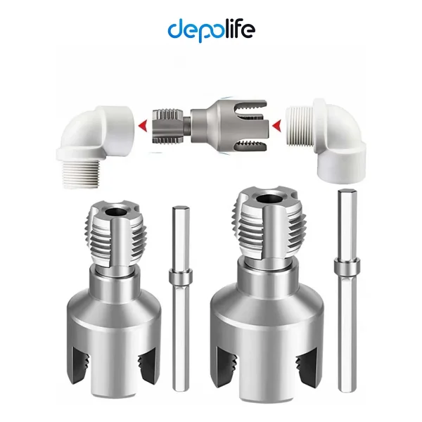 Depolife 2' Li Set İç Dış Plastik Boru Diş Açma Seti 1/2 Ve 3/4 İnç Pvc Boru Pafta Klavuz 20mm 25mm Pprc - Görsel 8