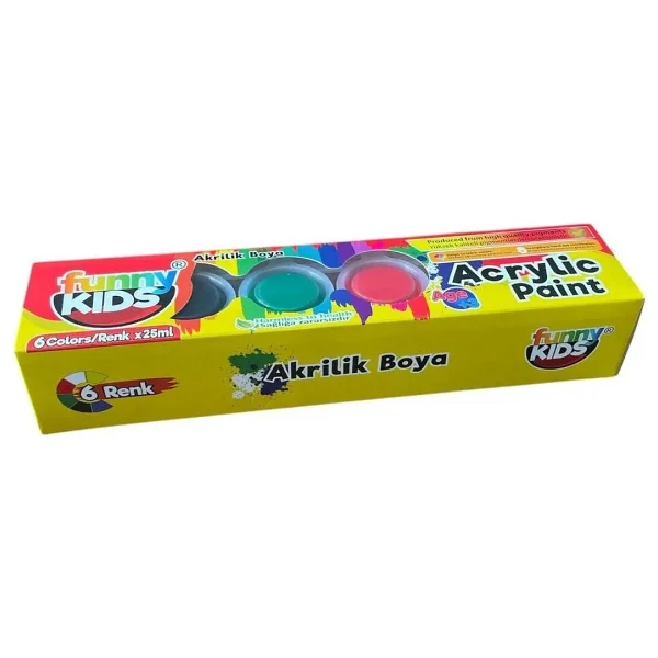 Funny Kids Akrilik Boya 6 Renk x 25 ml Sağlığa Zararsız Özellikte Canlı Renkler - Görsel 4