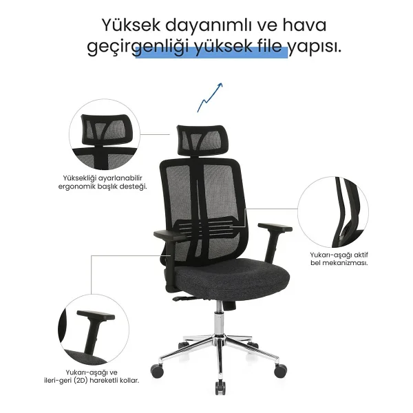 Seduna Thunder Pro Hareketli Kol Siyah Yönetici Koltuğu - Görsel 7