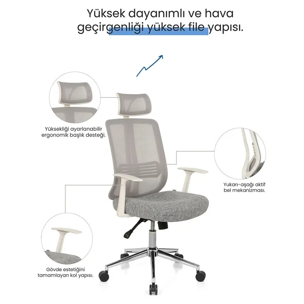 Seduna Thunder Pro Hareketli Kol Beyaz Yönetici Koltuğu - Görsel 3