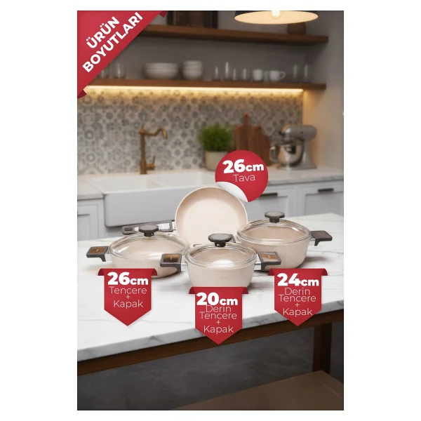 Aryıldız Vortex Cappuccino 7 Parça Granit Tencere Seti - Görsel 10