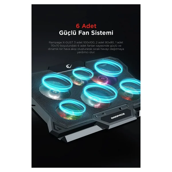 Rampage Ad-Rc10 X-Gust 6 Fanlı Laptop Soğutucu - Görsel 2