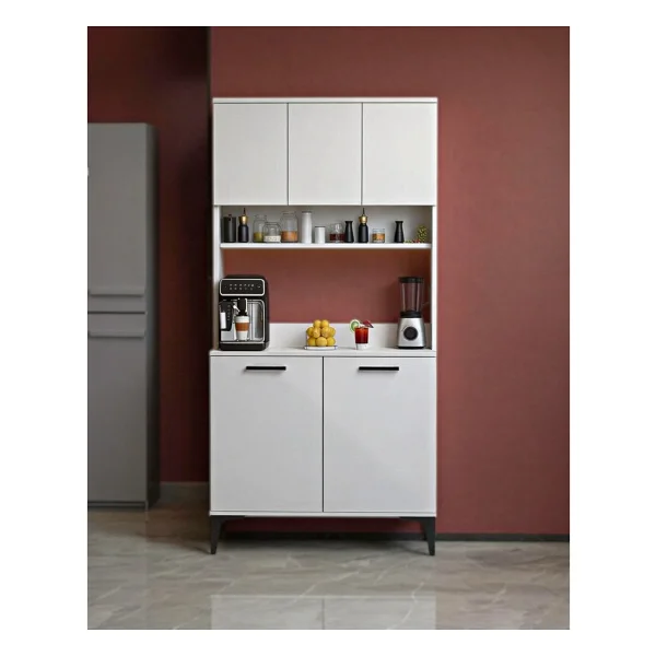 Moonlife Glass 5 Kapaklı Çok Amaçlı Üst Raflı Dolap - 00 Beyaz - Görsel 5