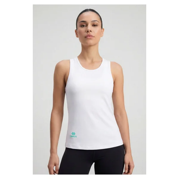 TOMMY LIFE Beyaz Standart Fit Çapraz Sırt Detaylı Kadın Spor Atlet - 97296 - XL - Görsel 3