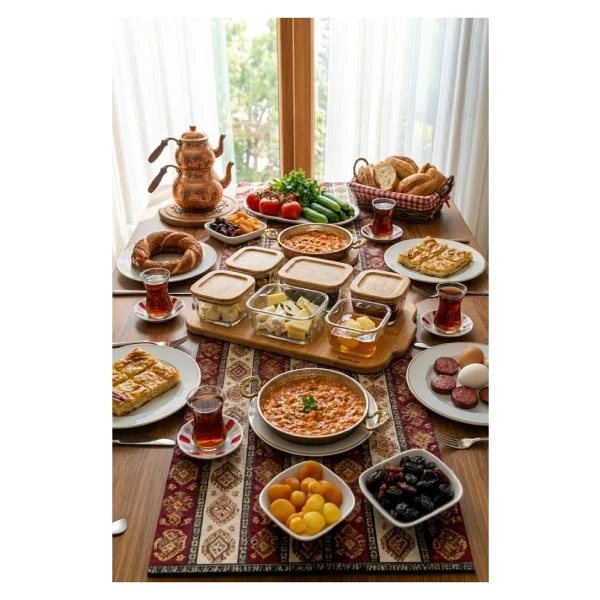 Atbyhome Bambu 13 Parça Tepsili Vakumlu Kapaklı Cam Kahvaltılık Saklama Kabı - Görsel 4