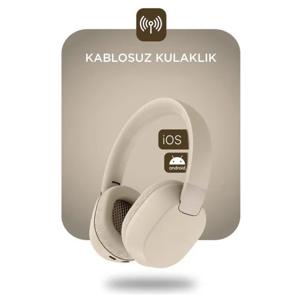 Torima HD50 Bej Kulak Üstü Bluetooth Kulaklık - Görsel 2
