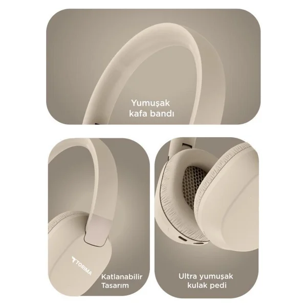 Torima HD50 Bej Kulak Üstü Bluetooth Kulaklık - Görsel 3