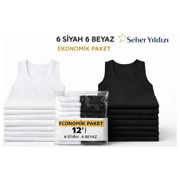Seher Yıldızı 12'li Paket Seher Yıldızı %100 Pamuk Klasik Penye Erkek Atlet - Beyaz - Görsel 6