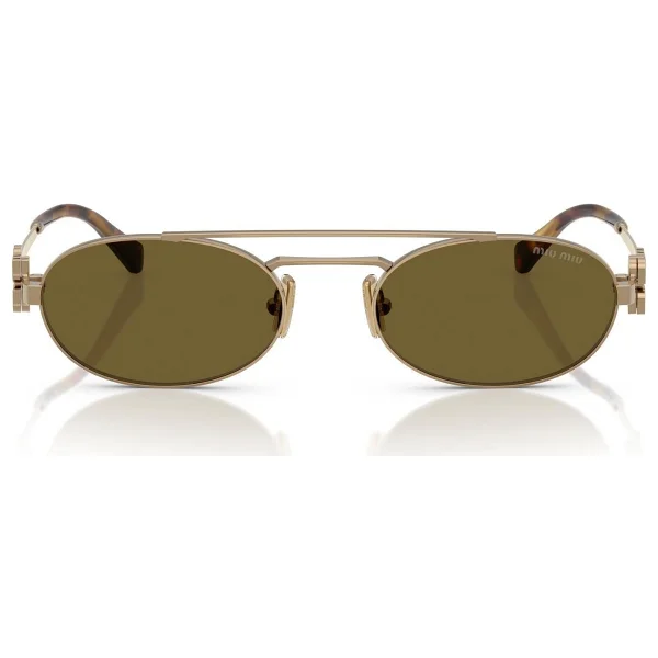 Miu Miu Logo 54zs 7oe09z Brass Gold-Dark Brown Kadın Güneş Gözlüğü - Görsel 5