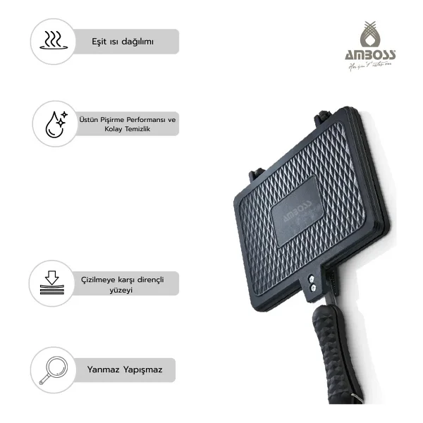 Amboss School Duo 2'li Döküm Waffle Tava Ve Ocak Üstü Tost Makinesi Seti - Görsel 6