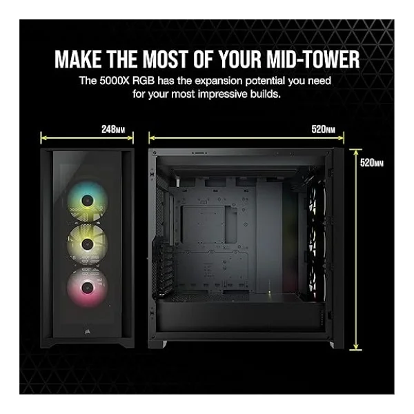 Corsair İcue 5000x RGB Cc-9011212-Ww Fanlı Siyah E-Atx Oyuncu Kasası - Görsel 4