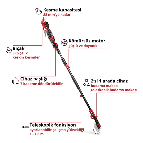 Einhell Gp-Ls 18/28 Li T Bl Aküsüz Teleskopik Budama Testeresi - Görsel 2