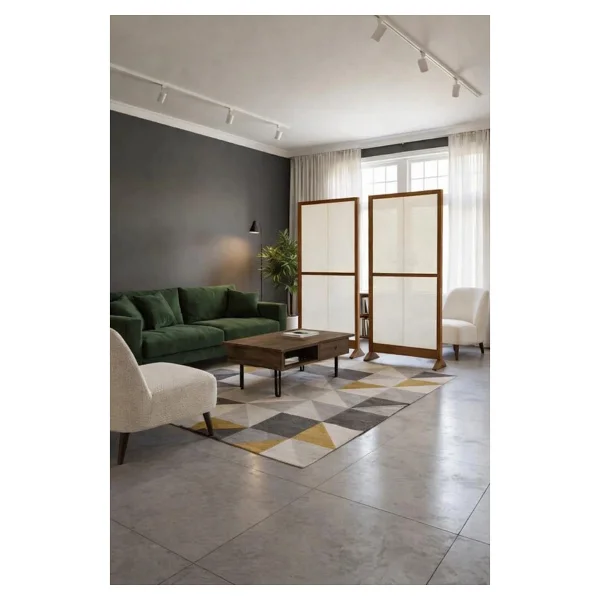 180cm X 100cm Masif Ahşap Çerçeveli Ayaklı Kumaş Paravan Seperatör Oda Ayırıcı Dekor 180cm X 100cm - 180x100 - Görsel 3