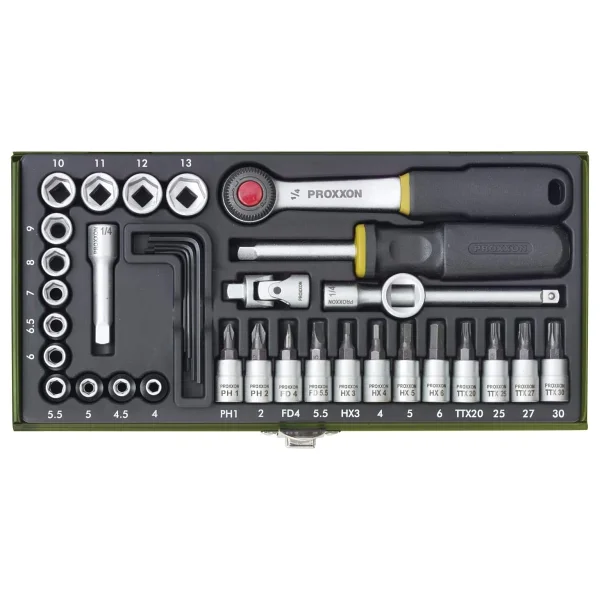 Proxxon 23080 1/4'' 36 Parçalı Cırcır Kollu Lokma Bits Takımı - Görsel 3