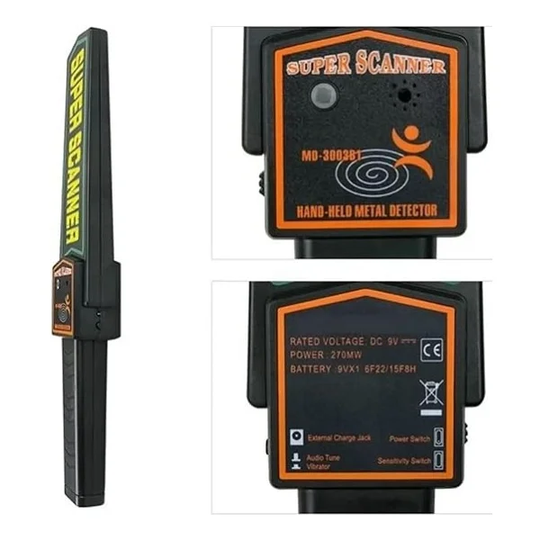 Teknofaji Süper Scanner Md-3003b1 El Tipi Üst Arama Dedektörü 9v Pil Dahil - Siyah - Sarı - Görsel 2