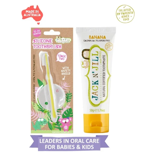 Jack N' Jill Jack N Jill Bebek Diş Fırçalama Seti (Silikon Diş Fırçası + Muz Aromalı Macun 50g) - Görsel 4