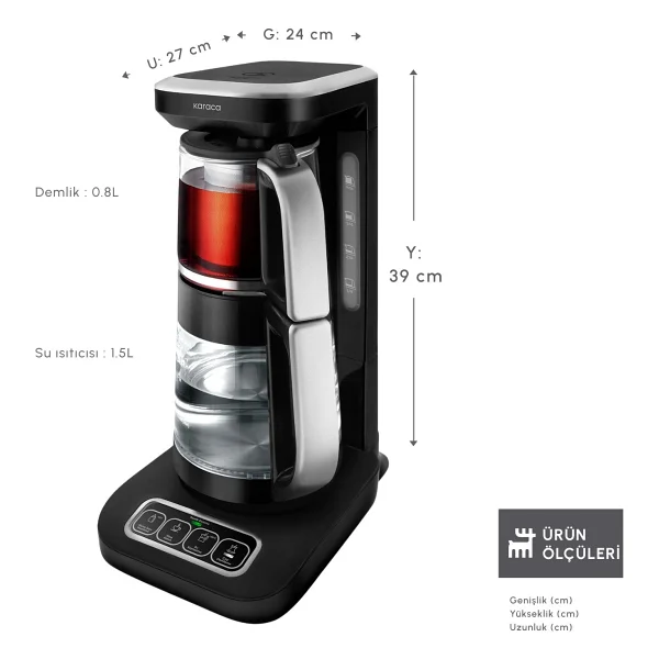 Karaca Çaysever Robotea Pro Connect 4in1 2500 W Silver Konuşan Cam Çay Makinesi - Görsel 2