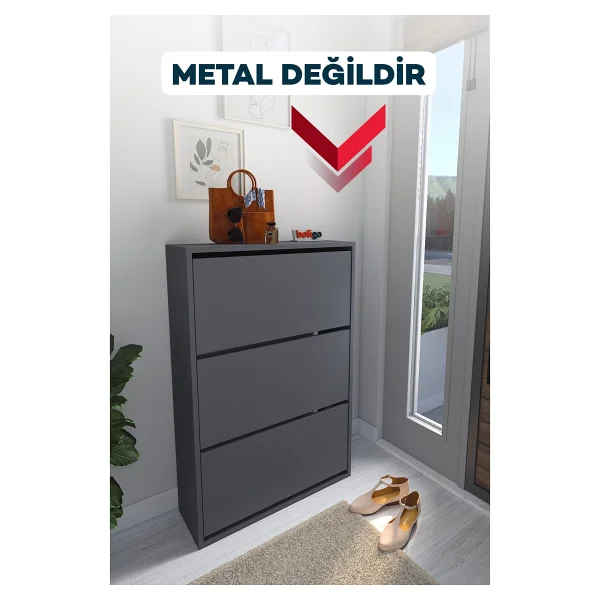 Bofigo Melek Safir Meşe-Beyaz 3 Düşer Kapaklı Ayakkabılık - Görsel 9