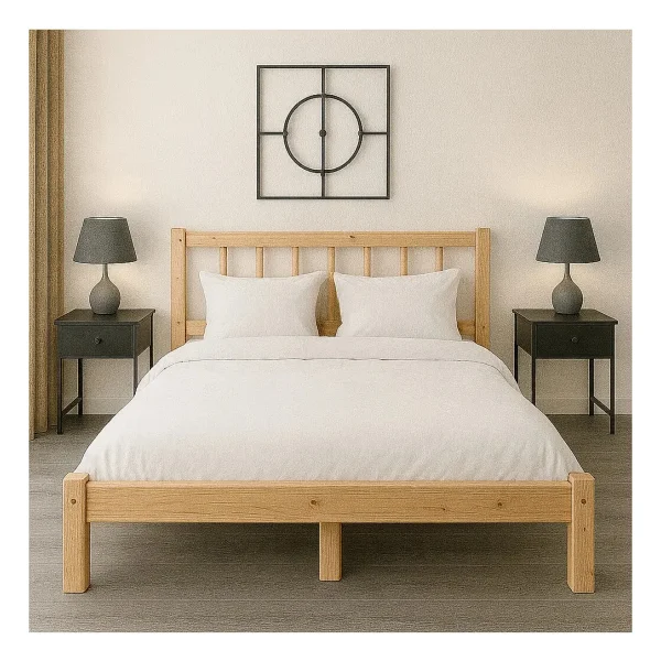 Pinoxi 200cm X 200cm Doğal Masif Ahşap Yuvarlak Çıtalı Başlıklı Karyola Doğal Ahşap Natural Renk - 200 X 200 Cm - Görsel 8