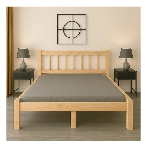 Pinoxi 100cm X 200cm Doğal Masif Ahşap Yuvarlak Çıtalı Başlıklı Karyola Doğal Ahşap Natural Renk - 100 X 200 Cm - Görsel 2