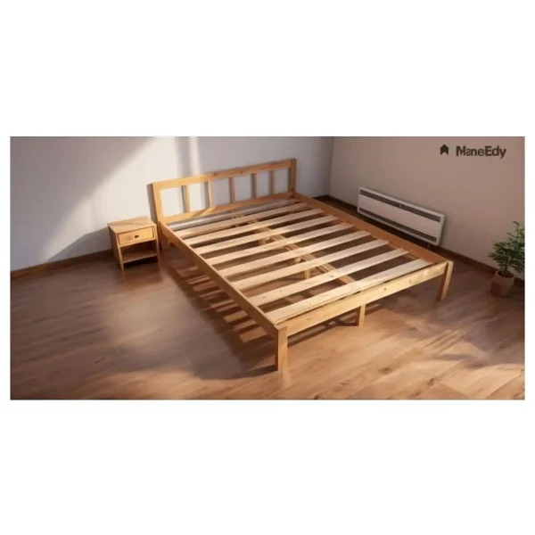 Pinoxi 140cm X 190cm Doğal Masif Ahşap Yuvarlak Çıtalı Başlıklı Karyola Doğal Ahşap Natural Renk - 140 X 190 Cm - Görsel 5