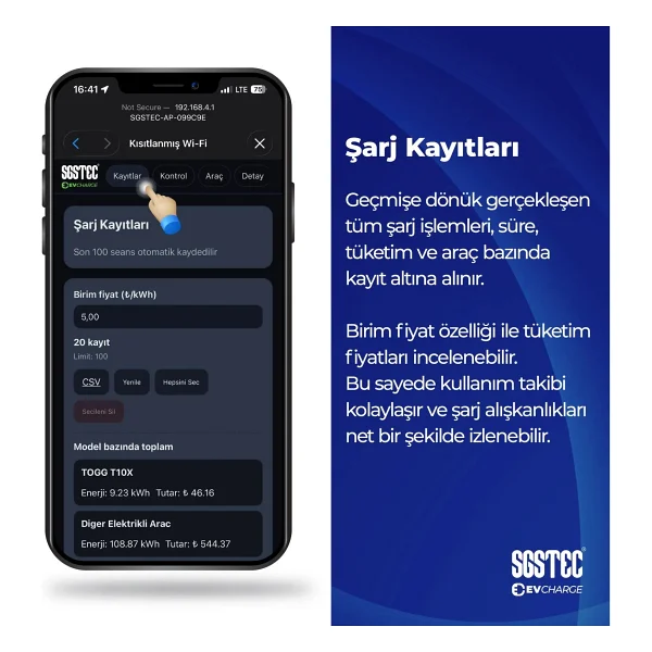 Sgstec Home 22 Kw 5 M Kablolu Taşınabilir Elektrikli Araç Şarj İstasyonu - Görsel 4