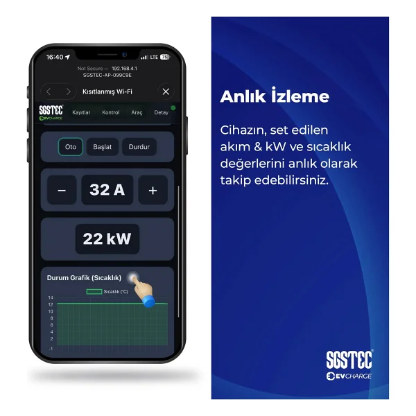 Sgstec Home 22 Kw 5 M Kablolu Taşınabilir Elektrikli Araç Şarj İstasyonu - Görsel 7