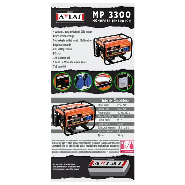 Attlas Mp 3300 3 Kva İpli Benzinli Jeneratör - Görsel 5