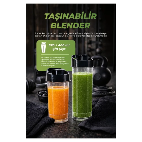 Pirantech Yh-1200 Kişisel Blender - 600w Güçlü & Taşınabilir Smoothie Makinesi - Beyaz - Görsel 4