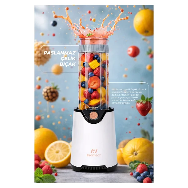 Pirantech Yh-1200 Kişisel Blender - 600w Güçlü & Taşınabilir Smoothie Makinesi - Beyaz - Görsel 5