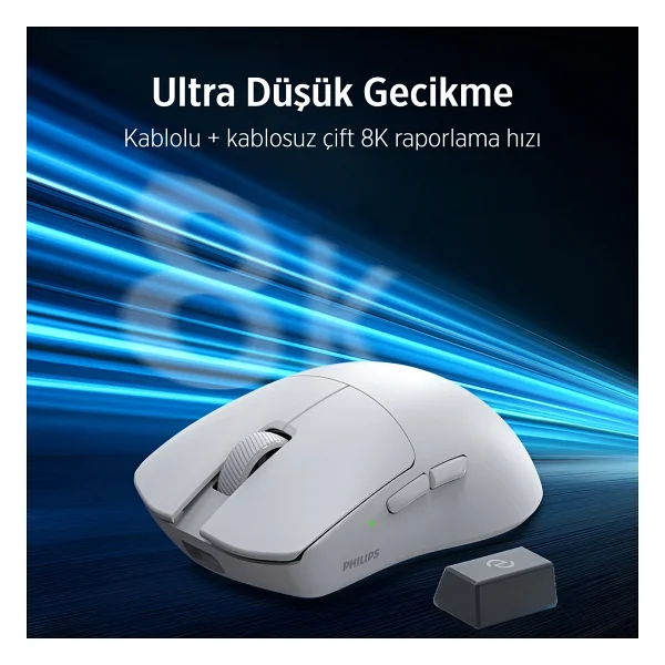 Philips Evnia Spk9718w Pro Max Beyaz Şarjlı Ergonomik Optik Kablolu/Kablosuz Oyuncu Mouse - Görsel 5