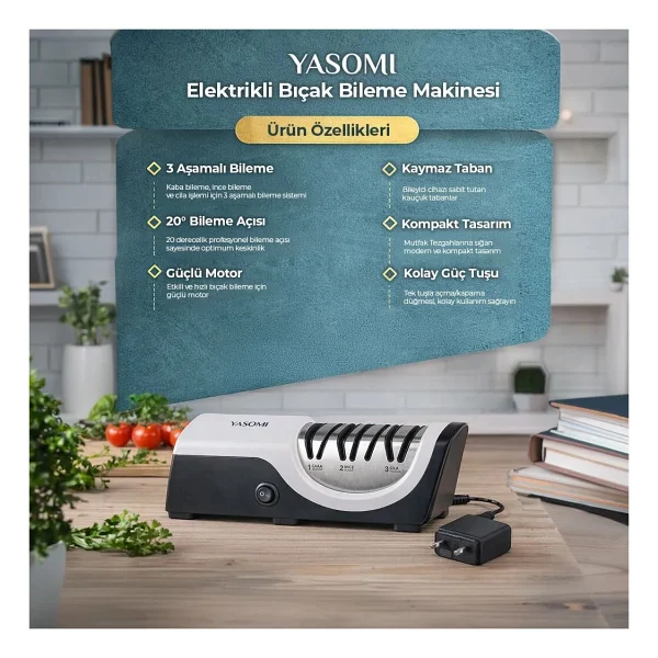 Yasomi H1225 3 Aşamalı 20 Derece Bileme Kenarı Elektrikli Bıçak Bileyici - Görsel 10