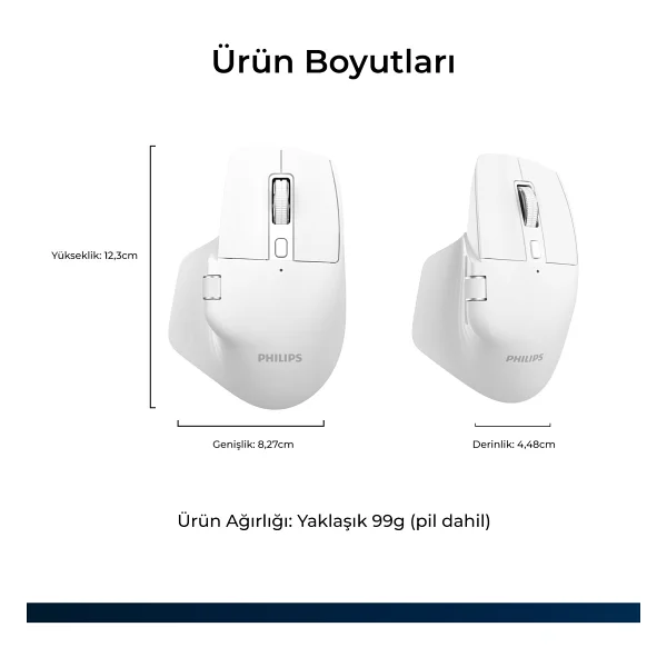 Philips Spk7858 Beyaz Şarjlı Sessiz Optik Kablosuz Mouse - Görsel 6