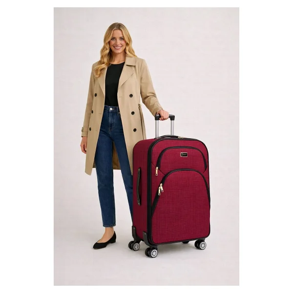 Louisiana Polo 1081 Kumaş Bordo Büyük Boy Valiz - Görsel 9