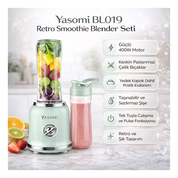 Yasomi Bl019 Retro 300 W Siyah Smoothie Blender - Görsel 6