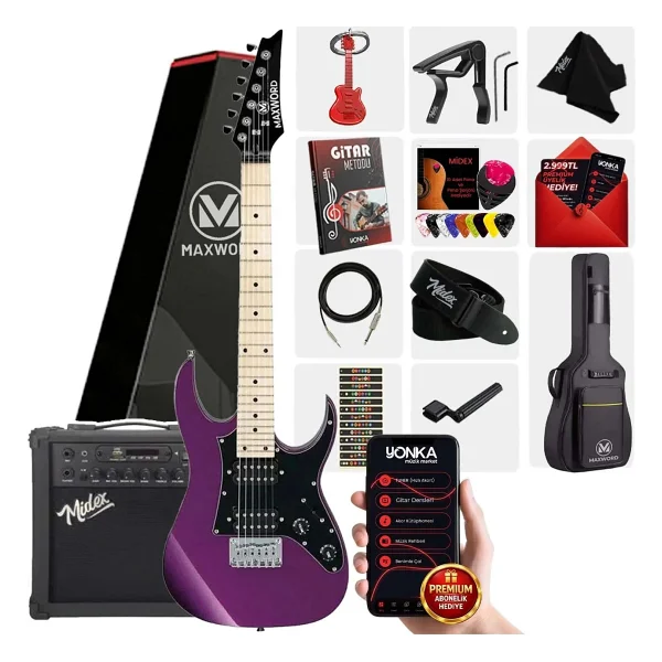 Maxword De-150bl-25amp Maple Klavye Hh Yüksek Kaliteli 25w Amfili Elektro Gitar Seti - Görsel 5