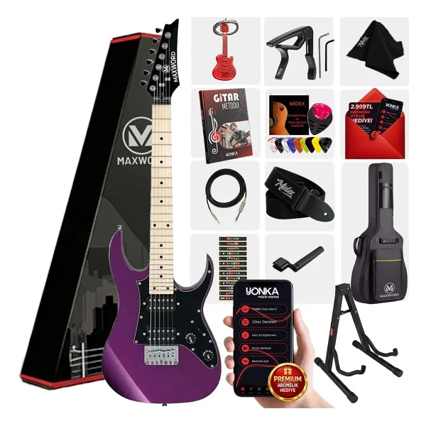 Maxword DE-150PU-ST Maple Klavye HH Manyetik Yüksek Kaliteli Elektro Gitar Seti - Görsel 4