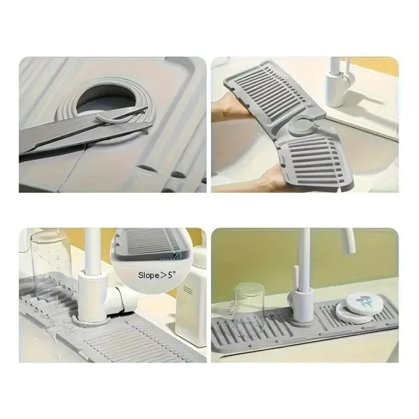 Sanal Trend Mat Gri Renk 30 Cm Mutfak Banyo Lavabo Kenarı Silikon Matı Silikon Musluk Su Sıçrama Önleyici 1 Adet - Görsel 6