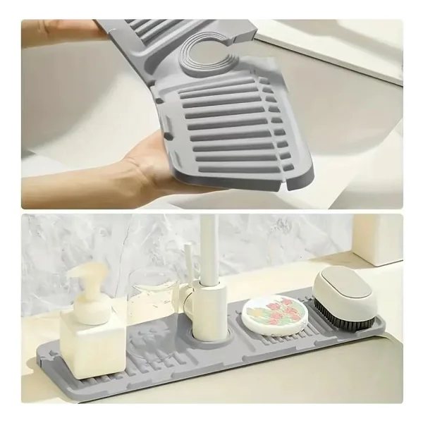 Sanal Trend Mat Gri Renk 30 Cm Mutfak Banyo Lavabo Kenarı Silikon Matı Silikon Musluk Su Sıçrama Önleyici 1 Adet - Görsel 7