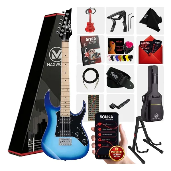 Maxword DE-150PU-ST Maple Klavye HH Manyetik Yüksek Kaliteli Elektro Gitar Seti - Görsel 8
