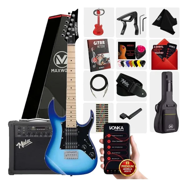 Maxword De-150bl-25amp Maple Klavye Hh Yüksek Kaliteli 25w Amfili Elektro Gitar Seti - Görsel 6