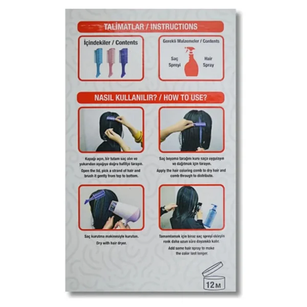 Saç Boyama Tarağı 3 Lü 1 Paket Bubu Saç Boyama Tarak Pembe Mor Ve Pembe Parlak Renkler Uygulaması Kolay - Görsel 3
