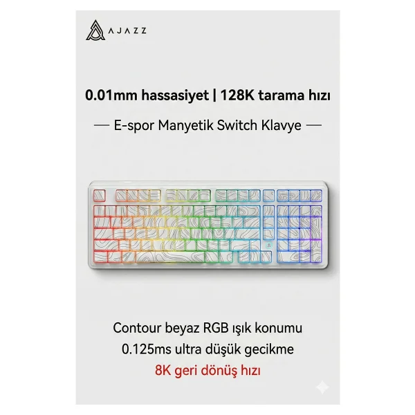 Ajazz AK980 Max HE Contour Beyaz RGB Magnetic Frost Switch Kablolu Mekanik Oyuncu Klavyesi - Görsel 3